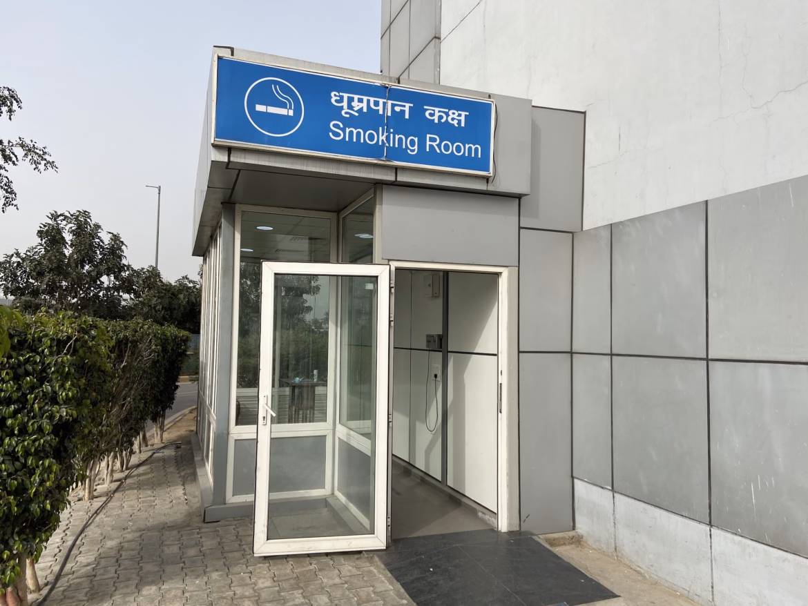 Smoking Area outside Delhi Airport T1 near Parking Entrance